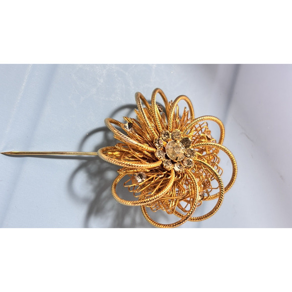 Vintage Mid-Century WEISS Wirework Flower Star Burst Sputnik Floral Brooch 2.5" - Picture 15 of 16